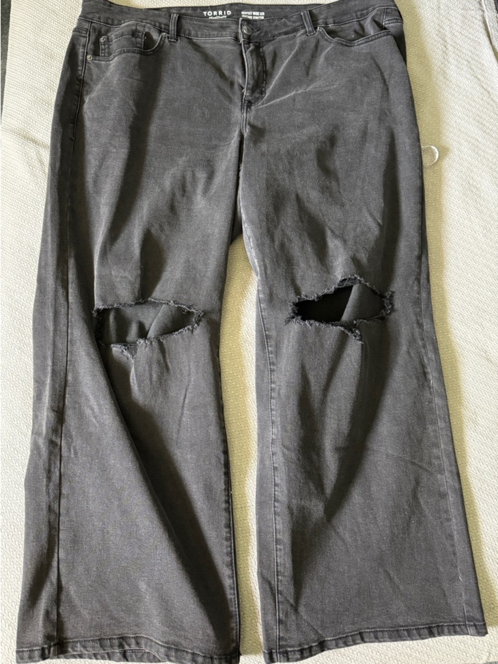 Torrid Perfect Wide Leg Black Sateen Stretch Mid Rise Women's Pants Size 22R
